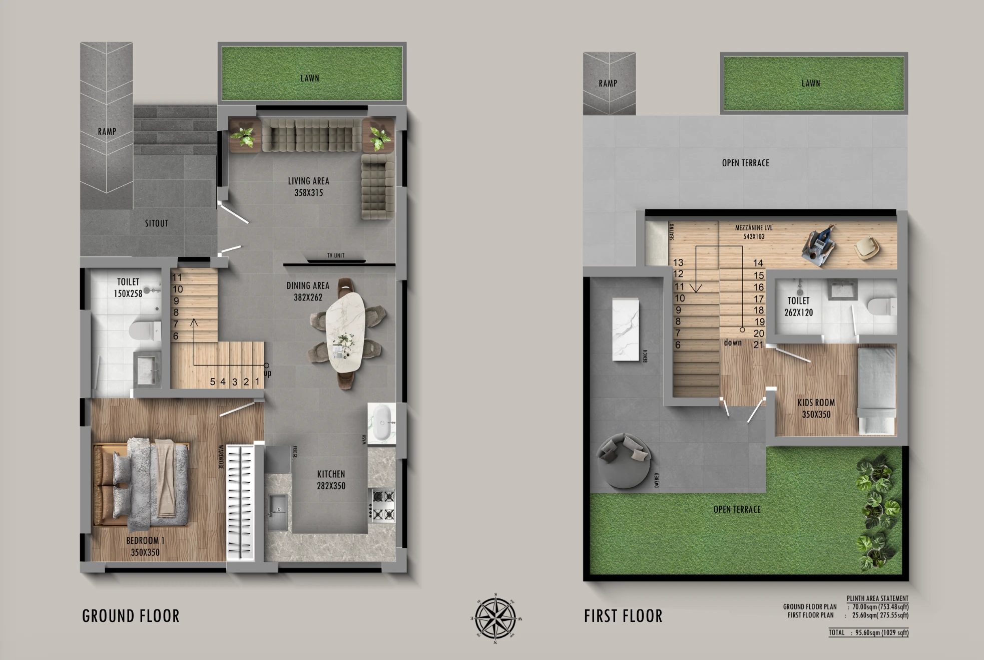 1 BHK 2D floor plan